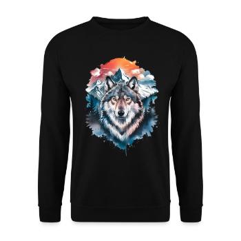 Wolf Wasserfarben Kunst Wölfe Kunstwerk Wolf - Unisex Pullover - Schwarz - Vorne - Alina (178cm) & Michal (187cm)