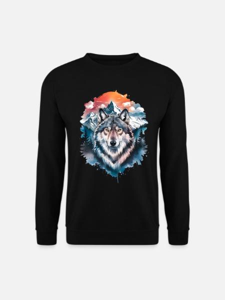 loup aquarelle art loups oeuvre loup - Sweat-shirt Unisexe - noir