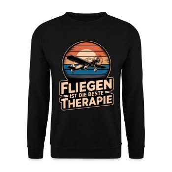 Fliegen Therapie Flugzeug Pilot Flieger Piloten - Unisex Pullover - Schwarz - Vorne - Alina (178cm) & Michal (187cm)
