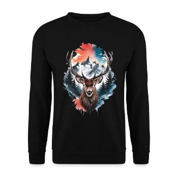 Hirsch Wasserfarben Effekt Kunst Hirsche Rothirsch - Unisex Pullover - Schwarz - Vorne - Alina (178cm) & Michal (187cm)