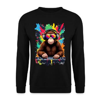 Monkey en tant que DJ, platine, disco, disc-jockey, EDM, soirée - Sweat-shirt Unisexe - noir - Devant - Alina (178cm) & Michal (187cm)