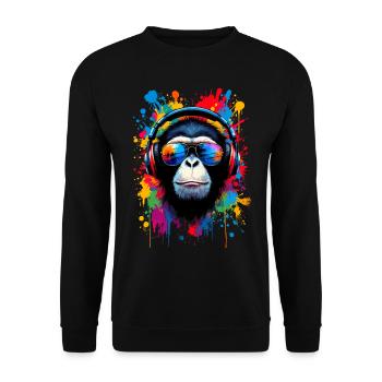Singe, Lunettes de soleil, DJ, Disco, Disc-jockey, EDM, Soirée - Sweat-shirt Unisexe - noir - Devant - Alina (178cm) & Michal (187cm)