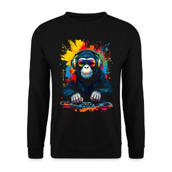 Monkey en tant que DJ, platine, disco, disc-jockey, EDM, soirée - Sweat-shirt Unisexe - noir - Devant - Alina (178cm) & Michal (187cm)