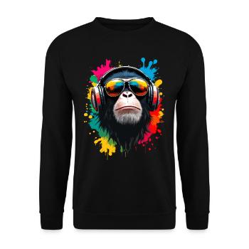 Singe, Lunettes de soleil, DJ, Disco, Disc-jockey, EDM, Soirée - Sweat-shirt Unisexe - noir - Devant - Alina (178cm) & Michal (187cm)