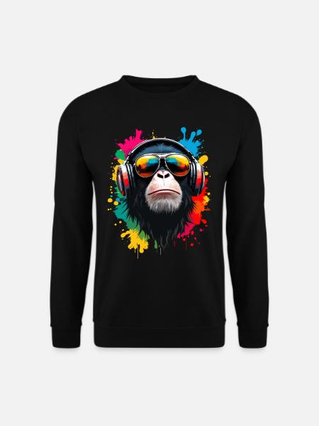 Affe, Sonnenbrille, DJ, Disco Discjockey EDM Party - Unisex Pullover - Schwarz