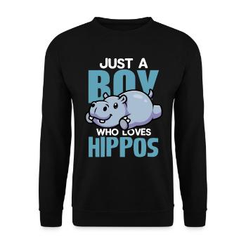 Ein Junge Der Nilpferde Liebt Niedliches Cartoon - Unisex Pullover - Schwarz - Vorne - Alina (178cm) & Michal (187cm)