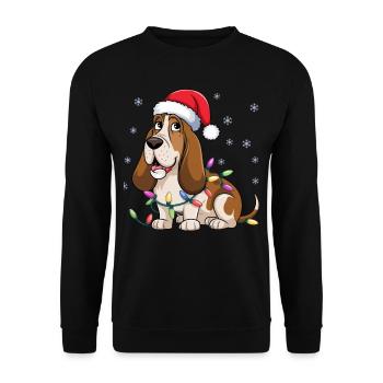 Basset Hound Christmas Lights Xmas Dogs Gifts - Unisex Pullover - Schwarz - Vorne - Alina (178cm) & Michal (187cm)