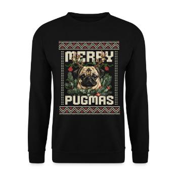 Merry Pugmas Carlin Ugly Noël Design - Sweat-shirt Unisexe - noir - Devant - Alina (178cm) & Michal (187cm)