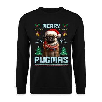 Ugly Christmas Pug Merry Pugmas Partenaire - Sweat-shirt Unisexe - noir - Devant - Alina (178cm) & Michal (187cm)