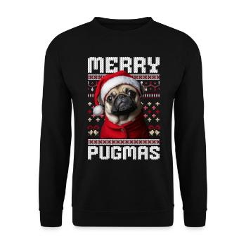 hundLustiges Mops Ugly Christmas Merry Pugmas - Unisex Pullover - Schwarz - Vorne - Alina (178cm) & Michal (187cm)