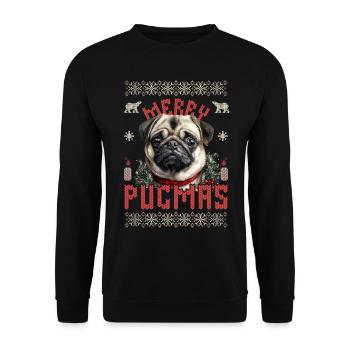 Ugly Christmas Sweater Pug Merry Pugmas - Unisex Sweatshirt - black - Front - Alina (178cm) & Michal (187cm)