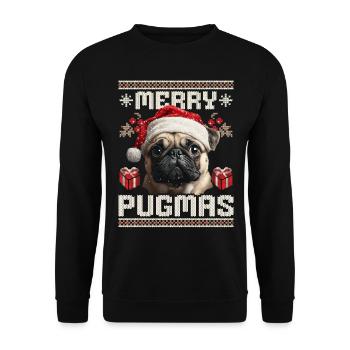 Merry Pugmas Pug in Ugly Christmas Style - Unisex Sweatshirt - black - Front - Alina (178cm) & Michal (187cm)