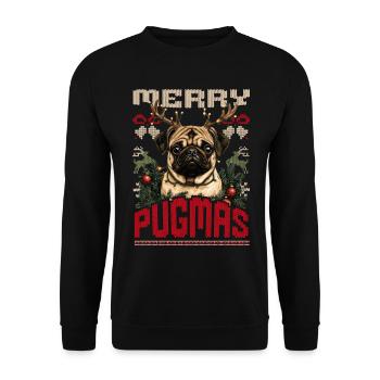 Mops Ugly Christmas Sweater Merry Pugmas Style - Unisex Pullover - Schwarz - Vorne - Alina (178cm) & Michal (187cm)