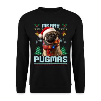 Merry Pugmas Pug Ugly Christmas Party Look - Unisex Sweatshirt - black - Front - Alina (178cm) & Michal (187cm)