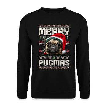 Ugly Christmas Sweater Merry Pugmas Mops - Unisex Pullover - Schwarz - Vorne - Alina (178cm) & Michal (187cm)