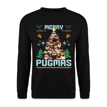 Weihnachtliches Mops Ugly Christmas Merry Pugmas - Unisex Pullover - Schwarz - Vorne - Alina (178cm) & Michal (187cm)