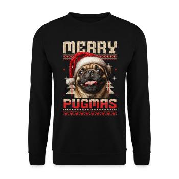 Noël moche Merry Pugmas Carlin Look assorti - Sweat-shirt Unisexe - noir - Devant - Alina (178cm) & Michal (187cm)