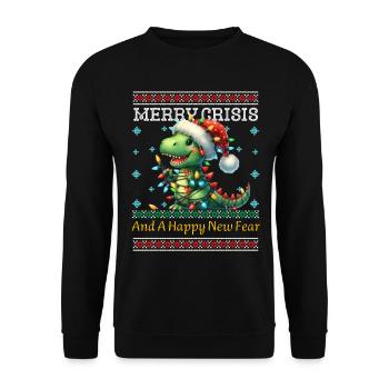 Merry Crisis Weihnachten Dino Ugly Christmas - Unisex Pullover - Schwarz - Vorne - Alina (178cm) & Michal (187cm)