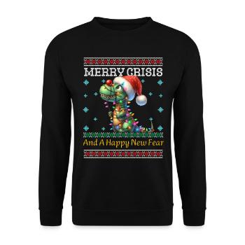 Dino Rudolph Merry Crisis Weihnachten Ugly - Unisex Pullover - Schwarz - Vorne - Alina (178cm) & Michal (187cm)