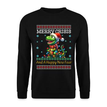 Dino Ugly Christmas Merry Crisis Feiertage - Unisex Pullover - Schwarz - Vorne - Alina (178cm) & Michal (187cm)
