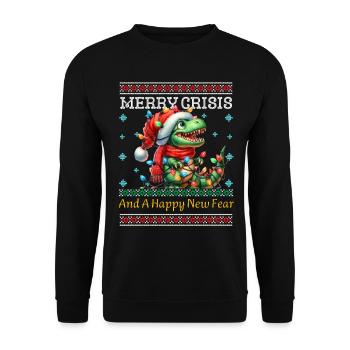 Dino T-Rex Merry Crisis Weihnachten Humor - Unisex Pullover - Schwarz - Vorne - Alina (178cm) & Michal (187cm)