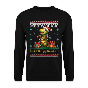 Dino Weihnachten Merry Crisis Ugly Christmas - Unisex Pullover - Schwarz - Vorne - Alina (178cm) & Michal (187cm)