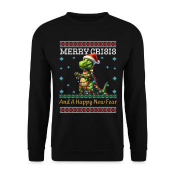 Merry Crisis Weihnachten Dino Ugly Christmas - Unisex Pullover - Schwarz - Vorne - Alina (178cm) & Michal (187cm)