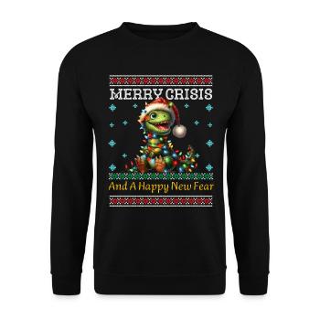 Dino Merry Crisis Weihnachten Ugly Christmas - Unisex Pullover - Schwarz - Vorne - Alina (178cm) & Michal (187cm)