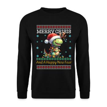 Weihnachten Merry Crisis Dino Ugly Christmas - Unisex Pullover - Schwarz - Vorne - Alina (178cm) & Michal (187cm)