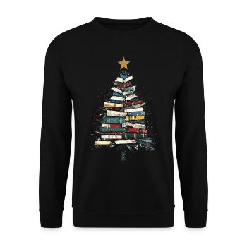 Weihnachtsbaum Bücher Bücherwurm Geschenk Lesen - Unisex Pullover - Schwarz - Vorne - Alina (178cm) & Michal (187cm)