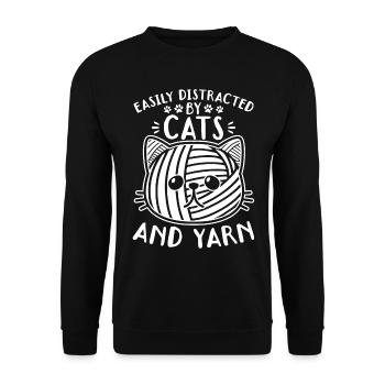 Facilement distrait par les chats et la laine - Crochet drôle - Sweat-shirt Unisexe - noir - Devant - Alina (178cm) & Michal (187cm)