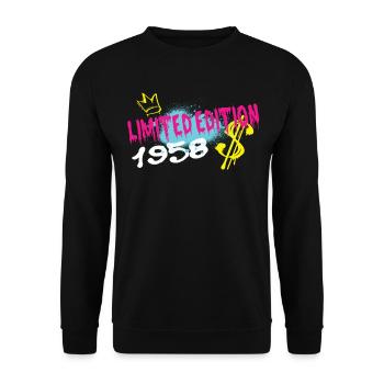 Limited Edition 1958 Birthday Born 1958 - Unisex Sweatshirt - black - Front - Alina (178cm) & Michal (187cm)