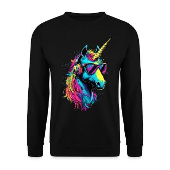 Einhorn Bunt Regenbogen Pferde Reiten Einhörner - Unisex Pullover - Schwarz - Vorne - Alina (178cm) & Michal (187cm)