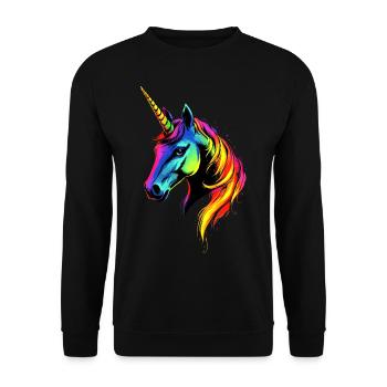 Einhorn Bunt Regenbogen Pferde Reiten Einhörner - Unisex Pullover - Schwarz - Vorne - Alina (178cm) & Michal (187cm)