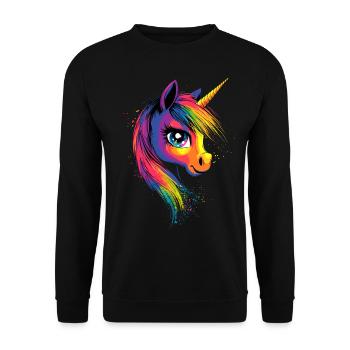 Einhorn Bunt Regenbogen Pferde Reiten Einhörner - Unisex Pullover - Schwarz - Vorne - Alina (178cm) & Michal (187cm)
