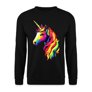 Einhorn Bunt Regenbogen Pferde Reiten Einhörner - Unisex Pullover - Schwarz - Vorne - Alina (178cm) & Michal (187cm)