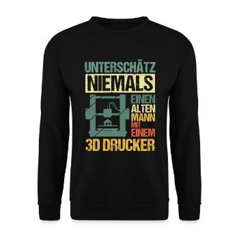 3D Druck Unterschätz Niemals einen Alten Mann - Unisex Pullover - Schwarz - Vorne - Alina (178cm) & Michal (187cm)