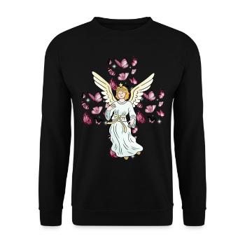 Celestial Angel Butterflies Cross Crosses - Unisex Sweatshirt - black - Front - Alina (178cm) & Michal (187cm)