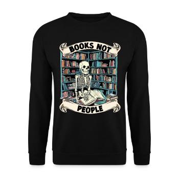 Bücherfreund Skelett Leseliebe - Books not people - Unisex Pullover - Schwarz - Vorne - Alina (178cm) & Michal (187cm)