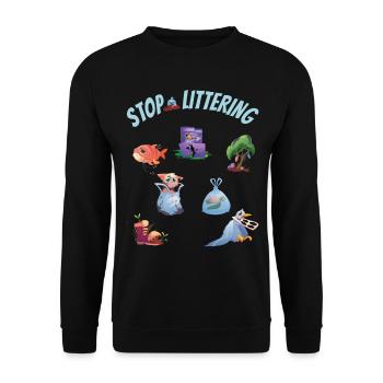 Stoppt Plastikverschmutzung & Umwelt Zu Vermüllen - Unisex Pullover - Schwarz - Vorne - Alina (178cm) & Michal (187cm)