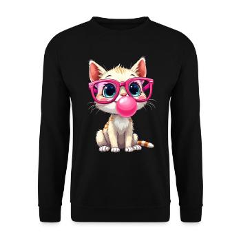 Katze mit Brille, Kätzchen, Kaugummi, Kawaii - Unisex Pullover - Schwarz - Vorne - Alina (178cm) & Michal (187cm)