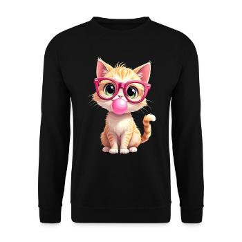 Katze mit Brille, Kätzchen, Kaugummi, Kawaii - Unisex Pullover - Schwarz - Vorne - Alina (178cm) & Michal (187cm)