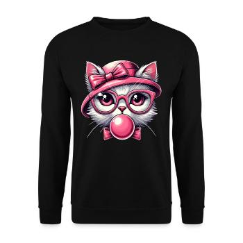 Katze mit Brille, Kätzchen, Kaugummi, Kawaii - Unisex Pullover - Schwarz - Vorne - Alina (178cm) & Michal (187cm)