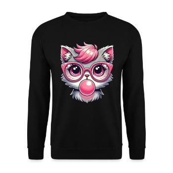Katze mit Brille, Kätzchen, Kaugummi, Kawaii - Unisex Pullover - Schwarz - Vorne - Alina (178cm) & Michal (187cm)