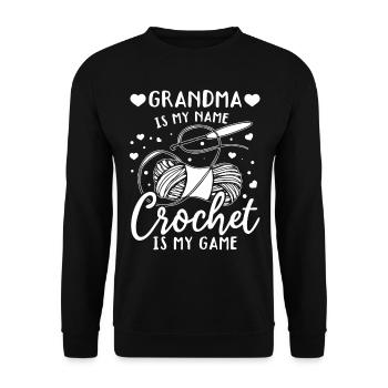 Mamie c’est mon prénom Le crochet c’est mon jeu - Mamie Cr - Sweat-shirt Unisexe - noir - Devant - Alina (178cm) & Michal (187cm)