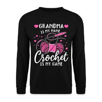 Crochet Mamie c’est mon nom Le Crochet c’est mon jeu - Cr - Sweat-shirt Unisexe - noir - Devant - Alina (178cm) & Michal (187cm)