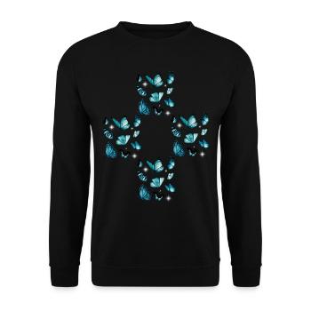 Schmetterlinge Schmetterling Kreuz Kreuze - Unisex Pullover - Schwarz - Vorne - Alina (178cm) & Michal (187cm)