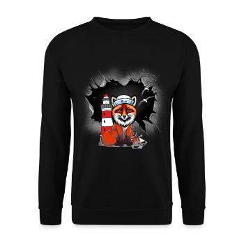 Seemann Fuchs maritim Leuchtturm Anker Moin - Unisex Pullover - Schwarz - Vorne - Alina (178cm) & Michal (187cm)