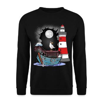 maritim Seepferd Boot Leuchtturm Möwe Kinder - Unisex Pullover - Schwarz - Vorne - Alina (178cm) & Michal (187cm)