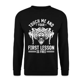 Touch me and your first lesson is free - Muay Thai - Unisex Sweatshirt - black - Front - Alina (178cm) & Michal (187cm)